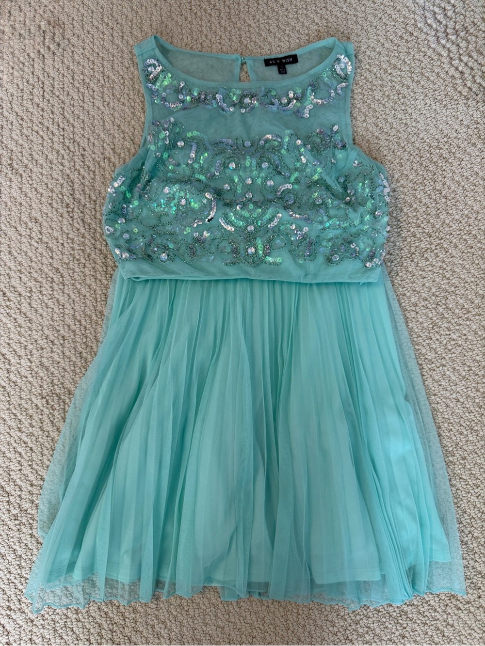 Junior's Aqua Sequin Tulle Party Dress